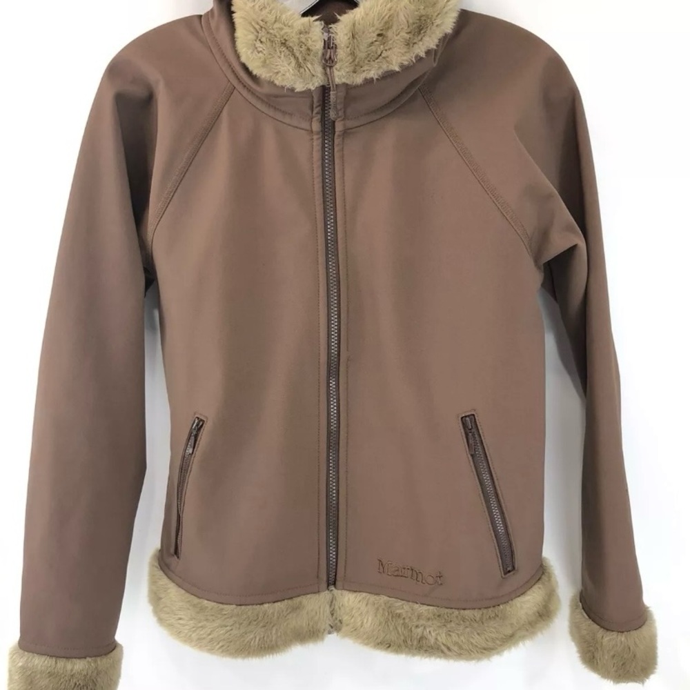 Marmot Brown Bomber Jacket Plush Trim